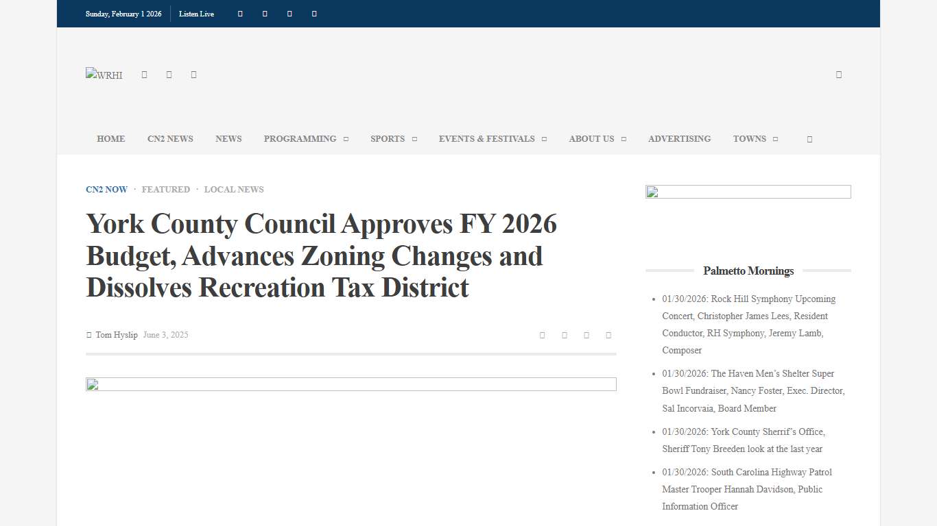 York County Council Approves FY 2026 Budget, Advances Zoning Changes and Dissolves Recreation Tax District – WRHI